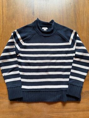 LLBean Signature Cotton Rollneck Striped Navy and Cream Sweater